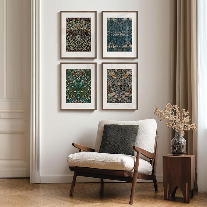 Framed William Morris Wall Art Set of 4, Vintage Botanical Floral Bird Prints - Image 4