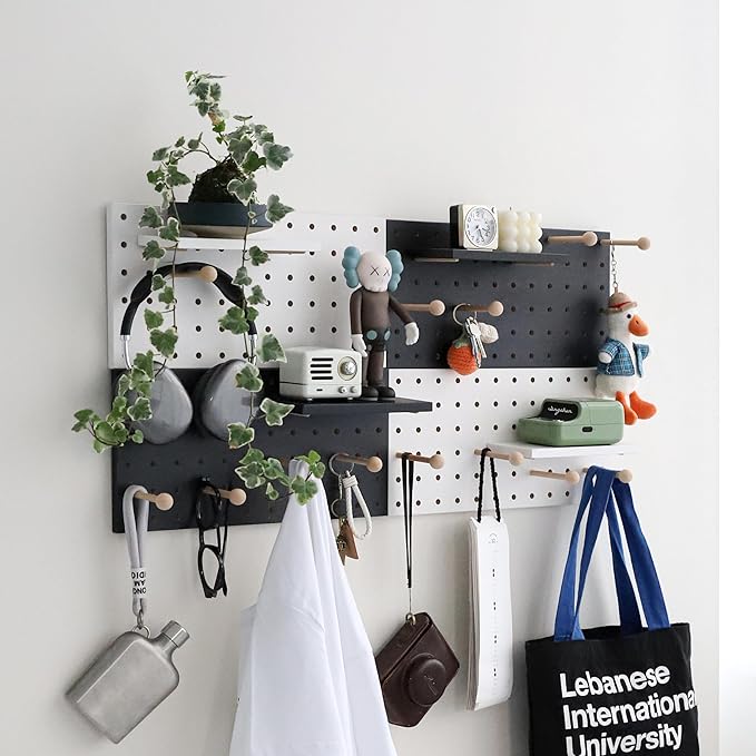 Wooden Pegboard Accessories Set: Modular Wall Hooks & Shelf - Image 7