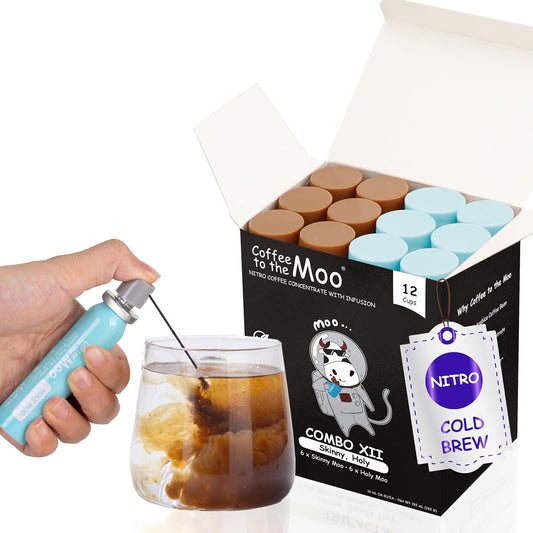Coffee to the Moo Nitro Cold Brew Coffee Concentrate Combo Pack - KETO & Mushroom Coffee | Instant Iced or Hot | Pocket/Purse Sized, Travel & Gifts Friendly | Makes 12 Cups