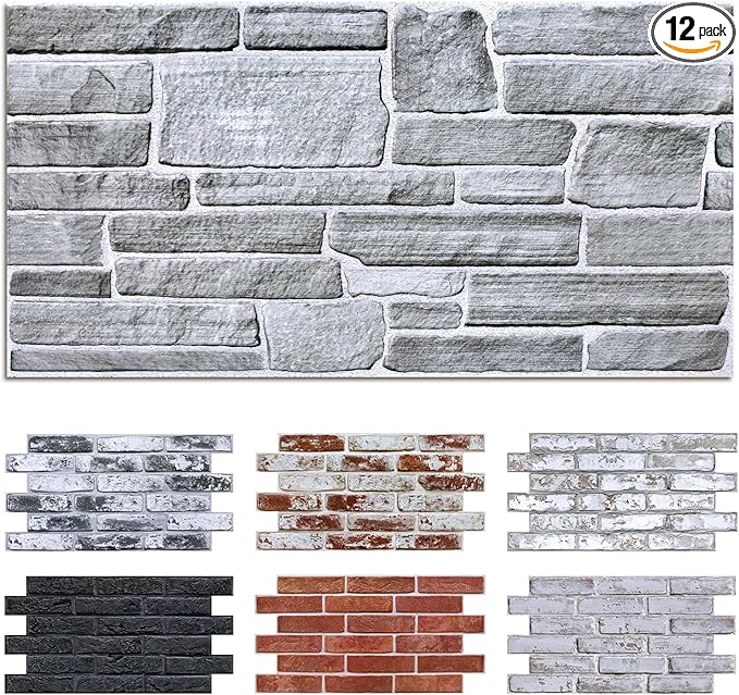 Commomy 12pcs Faux Stone 3D Wall Panels Peel and Stick by CommomyDecor