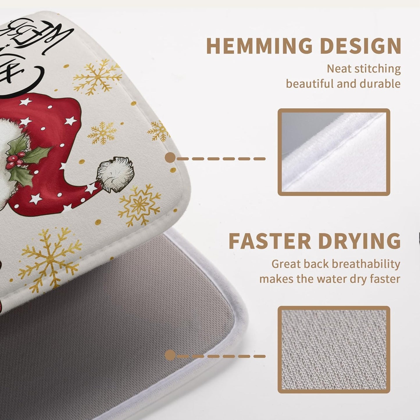 Christmas Santa Themed Dish Drying Mat Winter 18x24 Inch Large Size Drying Pad for Kitchen Counter Snowflake Dish Dry Mats Microfiber Absorbent Kitchen Decor Merry Christmas Coffee Bar Pad