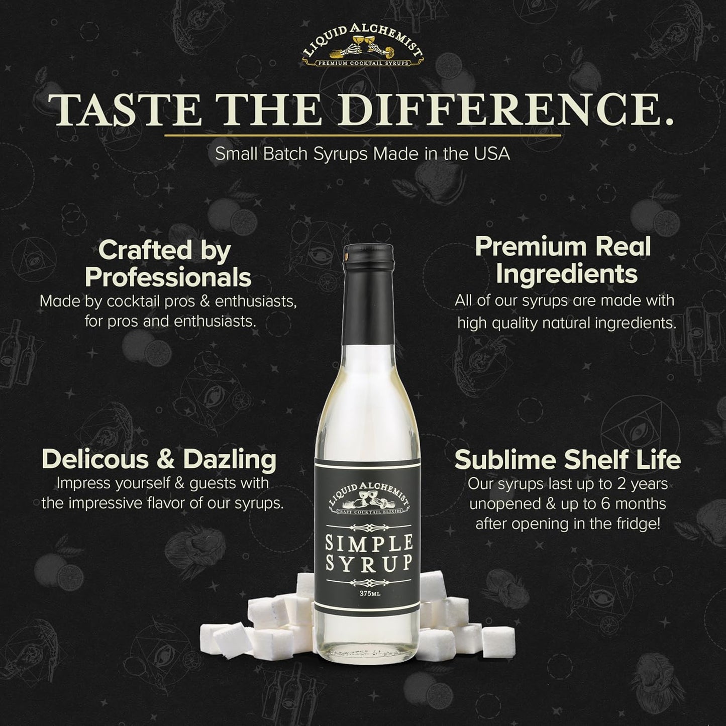 Liquid Alchemist Simple Syrup for Cocktails - Real Ingredients Make our Simple Sugar Syrup the Perfect Old Fashioned Mix - Our Drink Mix is Non-GMO Gluten Free & Vegan (12 oz)
