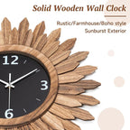 Honiway 14 Inch Wall Clock, Rustic Wood Boho Sunburst Decorative Wall Clocks - Image 6