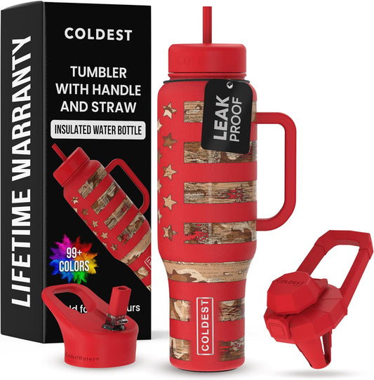 Coldest 40 oz Tumbler with Handle and Straw, 100% Leak Proof Insulated Tumbler with Lid and Straw (3 Lids), Stainless Steel Tumblers for Women & Men, Cup Holder Friendly, 46 oz (The Republican)