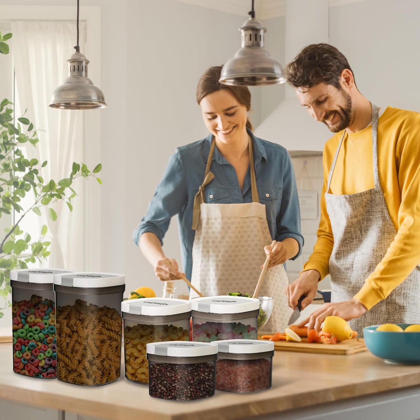 3 Piece Airtight Kitchen Storage Canisters Set, Coffee and Dry Food Storage Containers, BPA-Free, Stackable, Easy-Clean, Perfect for Coffee, Flour, Sugar, Includes Scoop