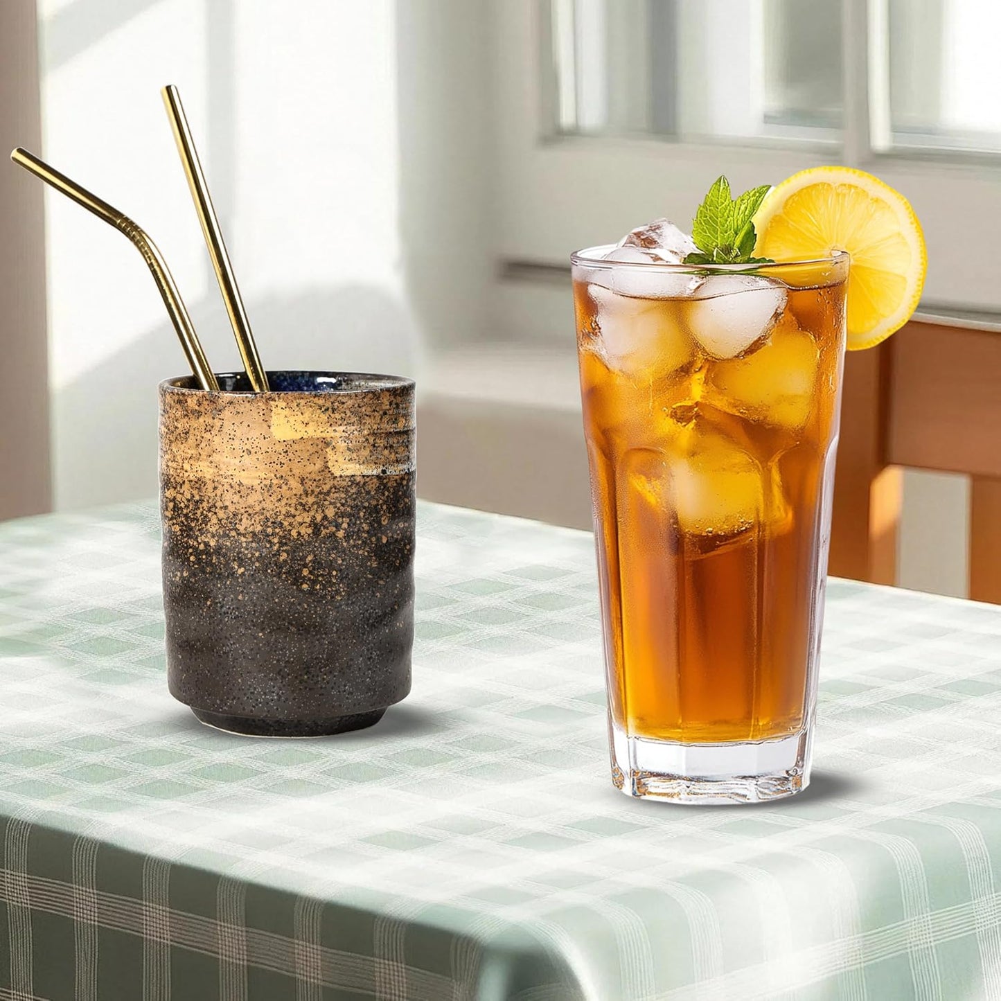 Ceramic Spoon Holder for Coffee Bar, Upright Tea Spoon Holder Cup, Coffee Stirrers Straws Stir Stick Holder, Black Starry Sky