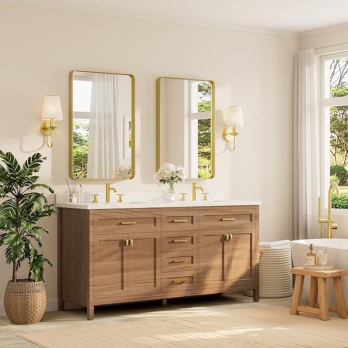 TETOTE Brushed Gold Bathroom Mirror, 24 x 36 Inch Metal Framed Mirror, Brushed - Image 2