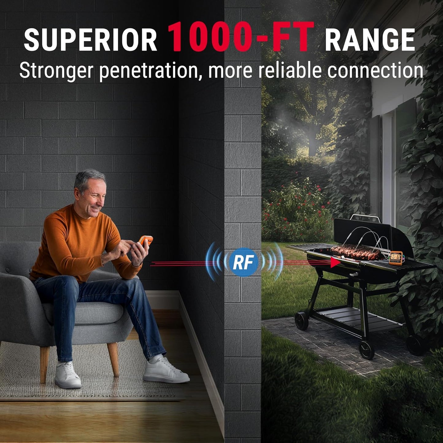 ThermoPro TP829 1000ft Wireless Meat Thermometer Digital for Grilling and Smoking, 4 Meat Probes Grill Thermometer for Outside Grill, BBQ Thermometer for Cooking Turkey Temperature Indicator