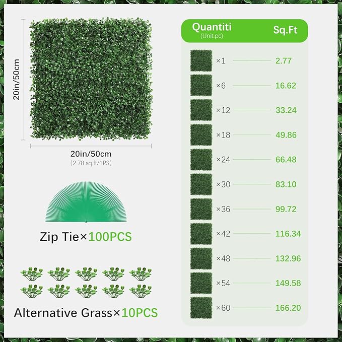 Luyue 6PCS 20”×20” Boxwood Panels, Artificial Grass Wall Panels Fake Greenery - Image 7