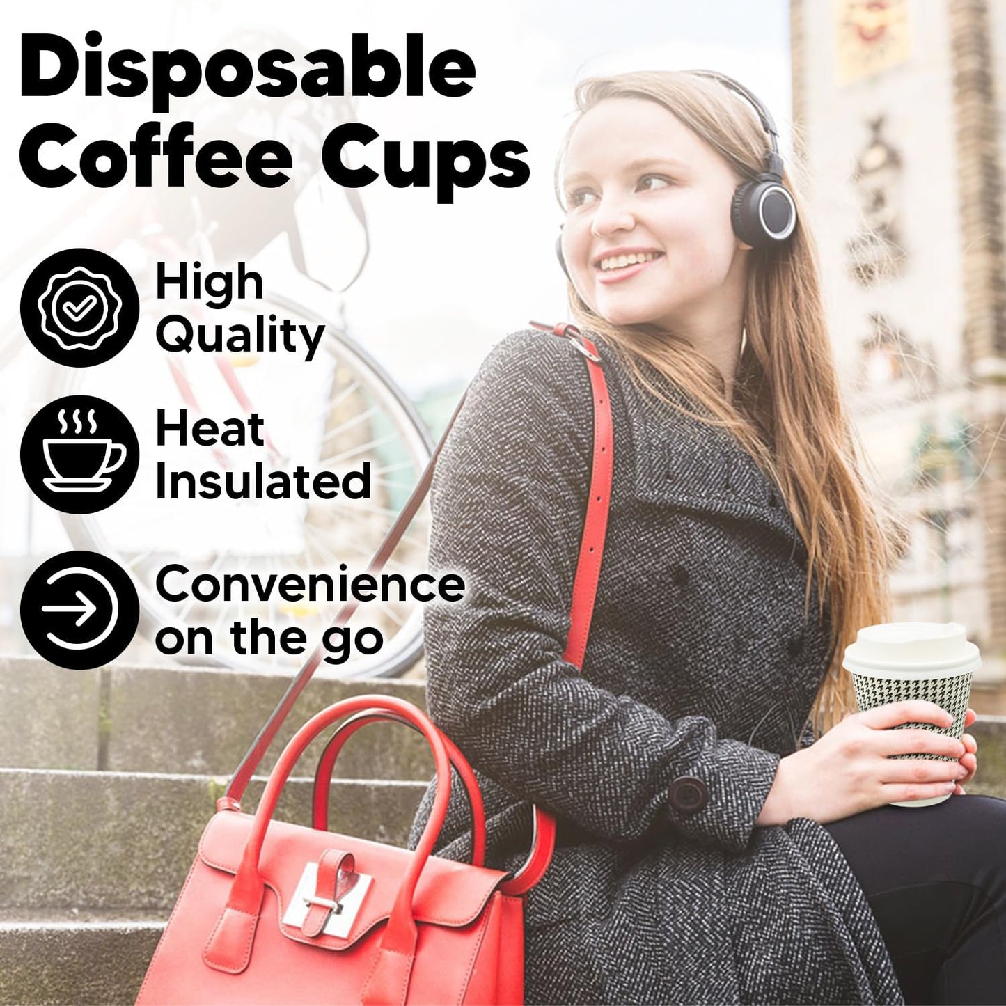 8 oz Coffee Cups - 200 Pack【No Lids】 Insulated Corrugated Disposable Paper Cups To Go, Double Wall Paper Hot Cups Bulk for Hot Beverage or Cold Drinks