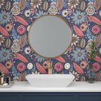 Blue Pink Wallpaper Peel and Stick, Vintage Boho Floral Contact Paper 17.5" x - Image 4