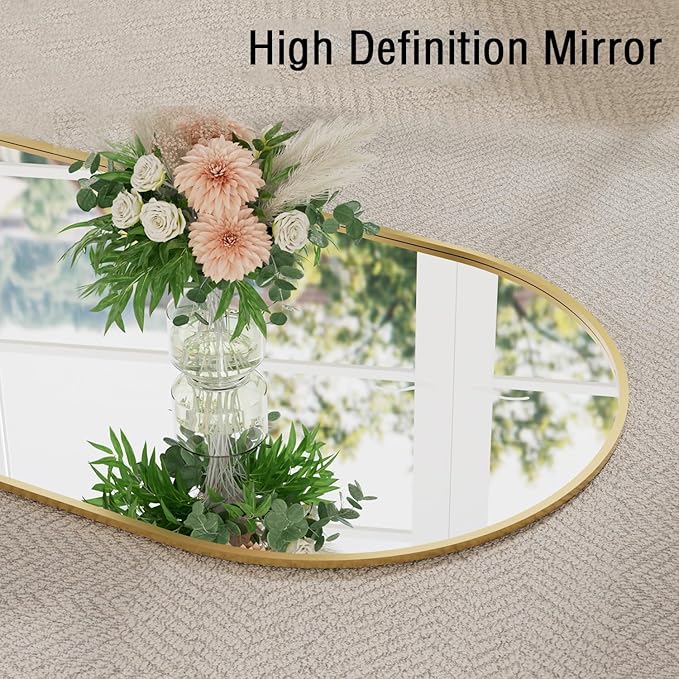 48"x16" Hanging Mirror with Leather Strap, Oval Full Length Mirror with - Image 4