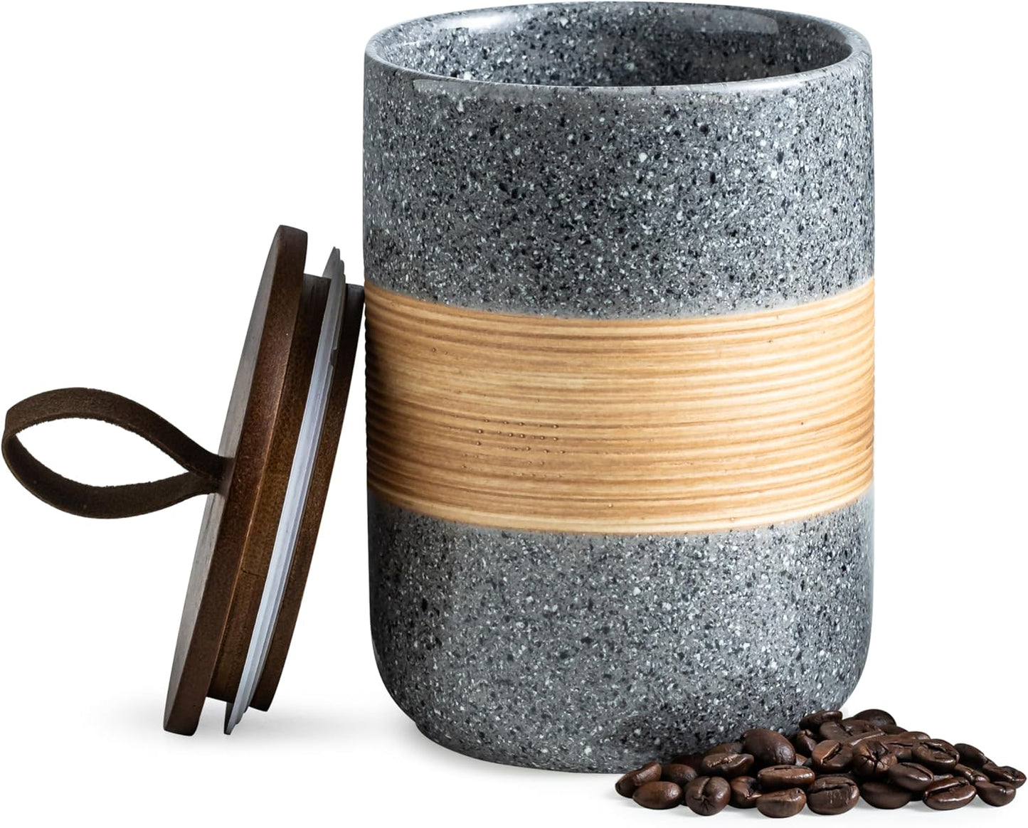 Airtight Coffee Storage Container Jar with Lid, Ceramic Kitchen Food Storage Jars for Spice Sugar Cookie, Coffee Bean Stackable Decorative Jars for Housewarming, Grey & 28 fl.oz