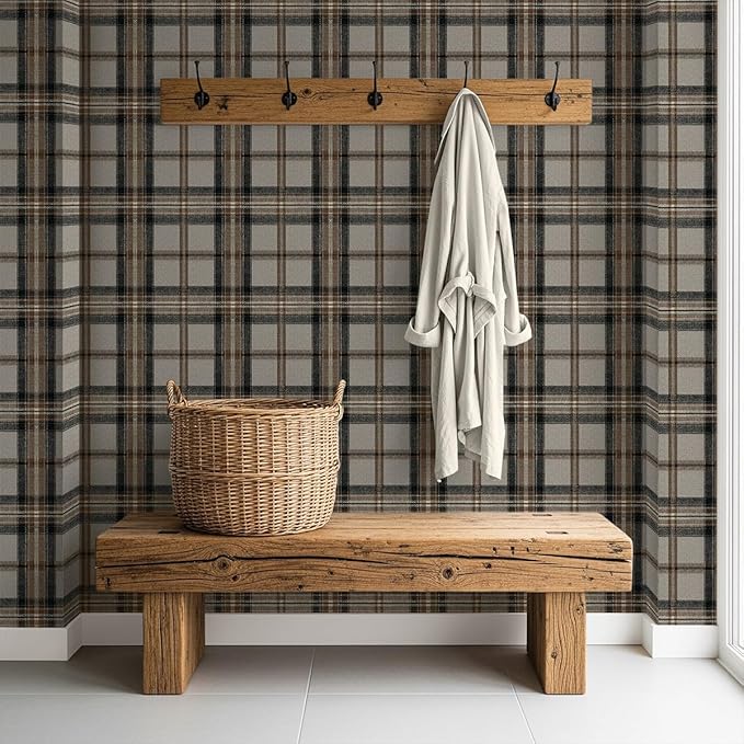 NextWall Harry & Grace Herringbone Plaid Premium Matte Non-Woven Peel and Stick - Image 3