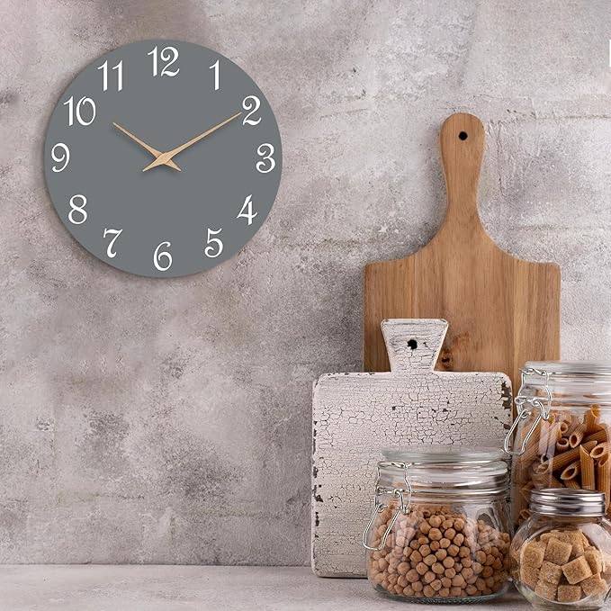 Mosewa Wall Clock Gray Battery Operated Silent Non Ticking Simple Modern Wood - Image 7