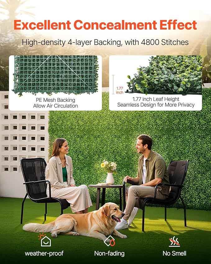 VEVOR Artificial Grass Wall Panels, 40 x 120 inch, Milan Grass Greenery Boxwood - Image 3