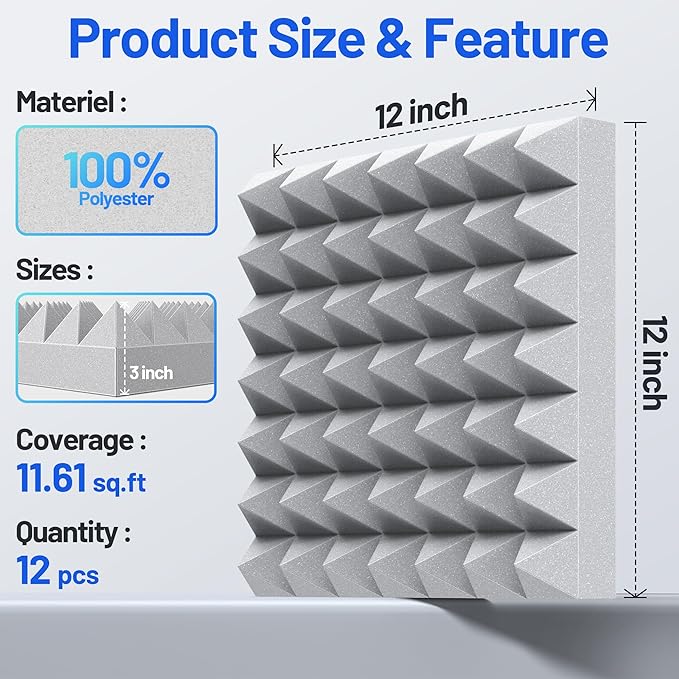 12 Pack Pyramid Sound Proof Foam Panels - Image 6