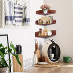 Demigo Corner Shelf Wall Mount Set of 3, Solid Acacia Wood Round Floating - Image 8