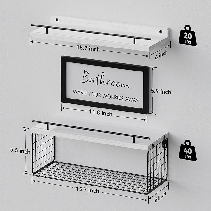 WOPITUES Floating Shelves for Wall Decor Sign, Bathroom Organizer and Storage - Image 3