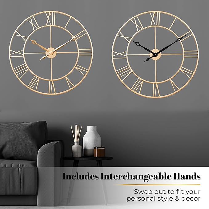 CLXEAST Champagne Gold 30 Inch Wall Clock, Large Modern Metal Roman Numeral - Image 4