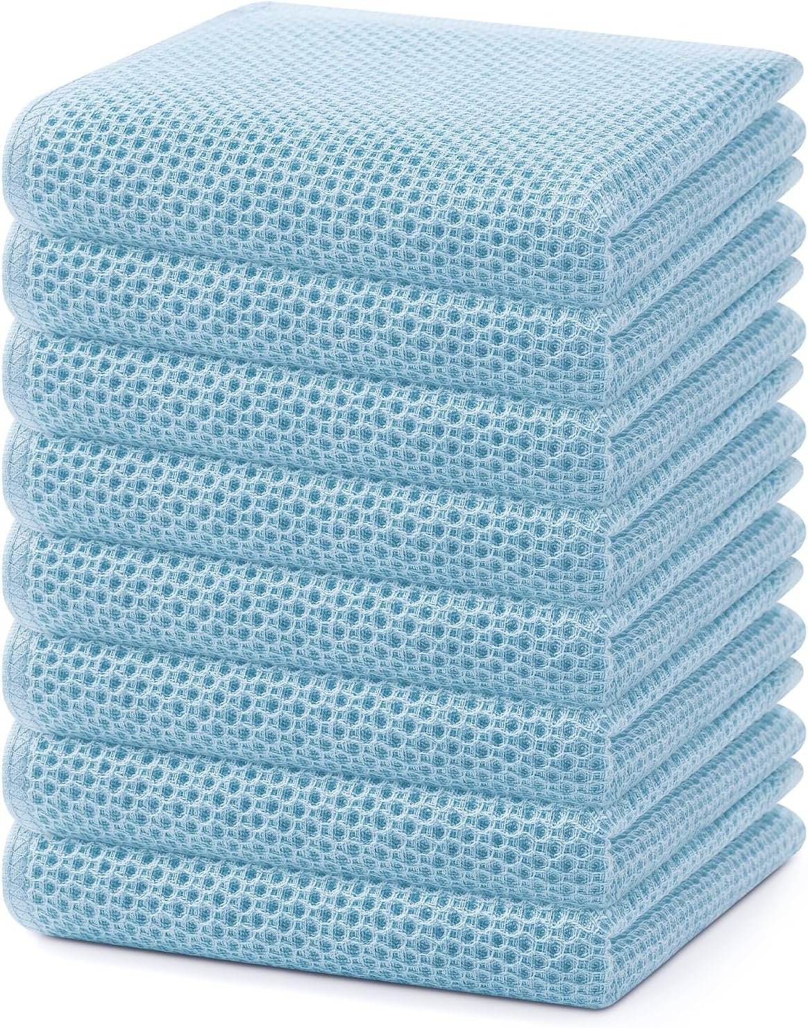 Homaxy 100% Cotton Waffle Weave Kitchen Dish Towels, Ultra Soft Absorbent Quick Drying Cleaning Towel, 13 x 28 Inches, 8-Pack, Sky Blue