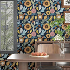 Blue Boho Wallpaper Peel and Stick, Vintage Floral Contact Paper 17.5" x 118" - Image 6