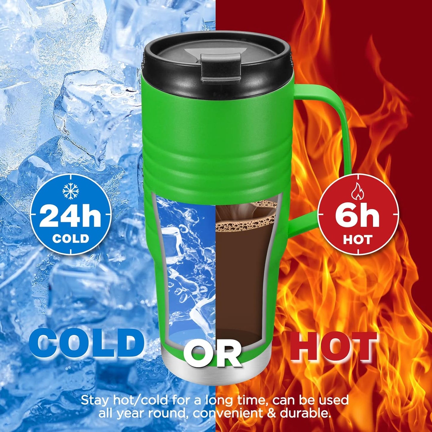 HAUSHOF 24 oz travel mug with Handle, Stainless Steel Vacuum Insulated Coffee mug, Double Wall with Leakproof Lid, BPA Free