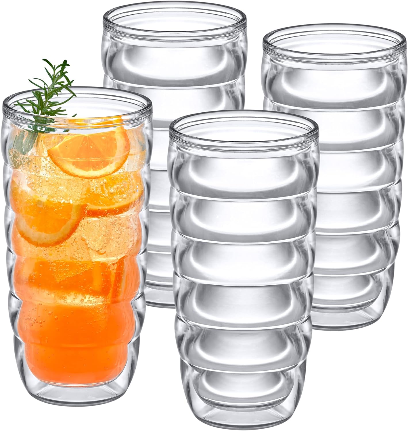 Amazing Abby - Arctic - 24-Ounce Insulated Plastic Tumblers (Set of 4), Double-Wall Plastic Drinking Glasses, All-Clear High-Balls, Reusable Cups, BPA-Free, Shatter-Proof, Dishwasher-Safe