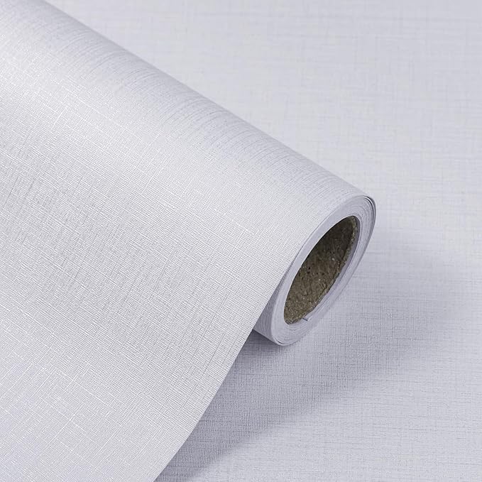 White Wallpaper Grasscloth Peel and Stick Wallpaper 15.7"x 393" Fabric Contact - Image 9