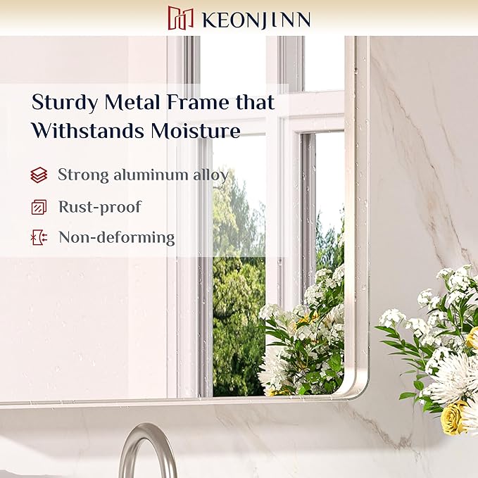 Keonjinn 55 x 30 Brushed Nickel Bathroom Vanity Mirror, Large Rounded Rectangle - Image 7