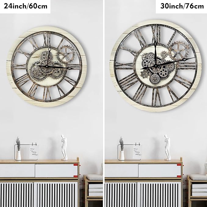 The B-Style Large Real Moving Gears Wall Clock 30 inch Rustic Retro Industrial - Image 2
