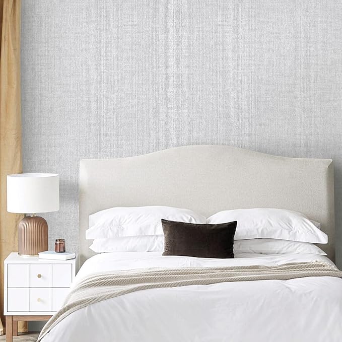 Grasscloth Peel and Stick Wallpaper, Light Grey Vintage Textured Faux Linen - Image 2
