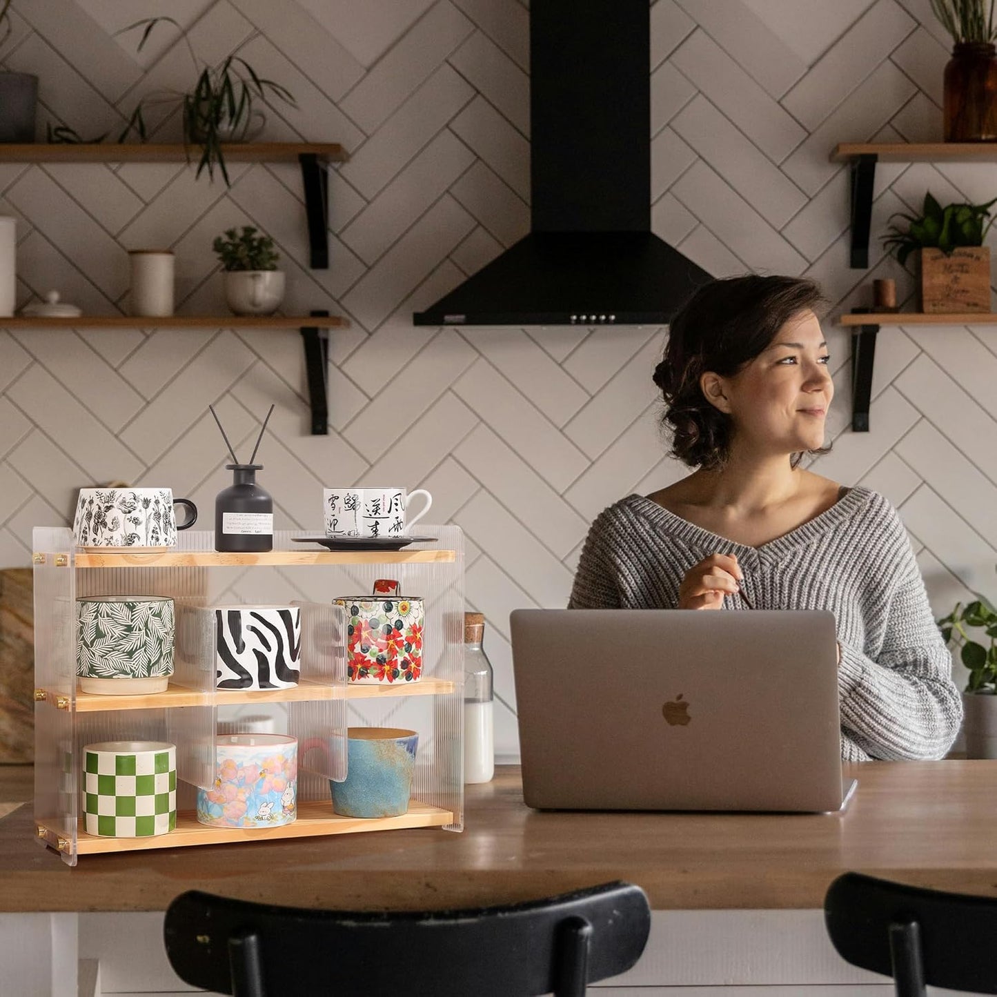 Coffee Mug Holder Wooden Cup Station Organizer 3-Tier Cup Holder for Coffee Bar Mug Display Rack for Countertop Mug Holder Shelf for Home Kitchen Pine Wood