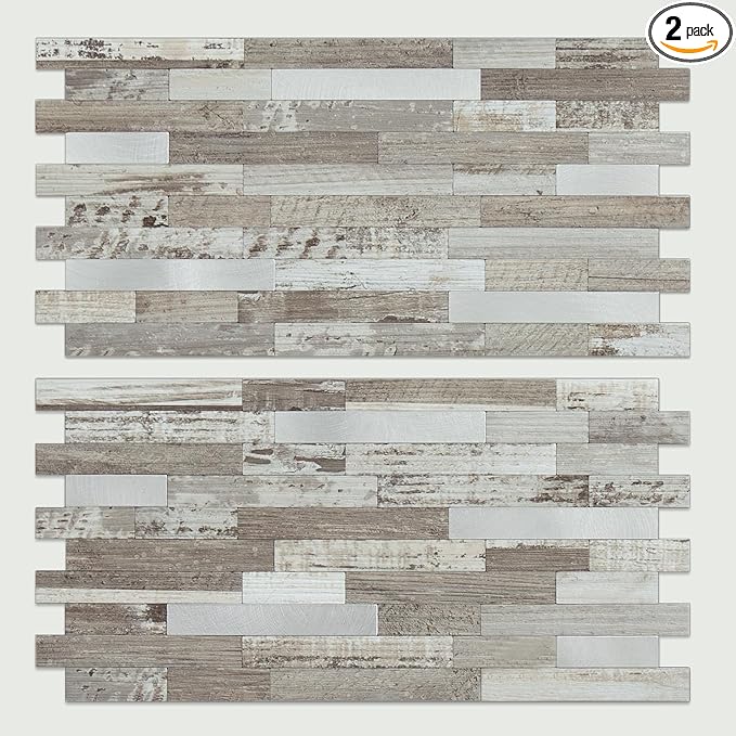 AULIGET Peel and Stick Backsplash, Coffee & Brown Wood Look PVC Mixed Metal by AULIGET