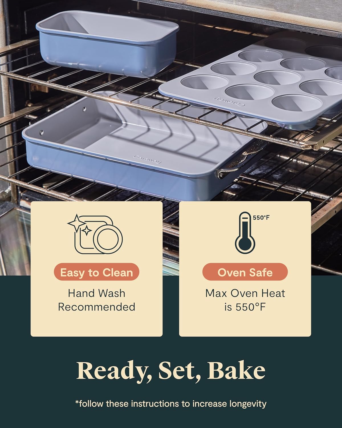 Caraway Nonstick Ceramic Bakeware Set (11 Pieces) - Baking Sheets, Assorted Baking Pans, Cooling Rack, & Storage - Aluminized Steel Body - Non Toxic, PTFE & PFOA Free - Black