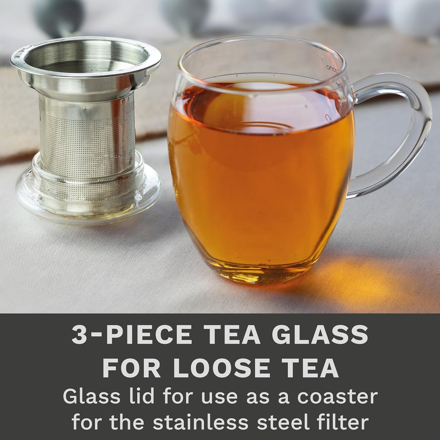 Creano 2pcs All-In-One Tea Glass with Stainless Steel Infuser and Lid - 14oz (400ml)
