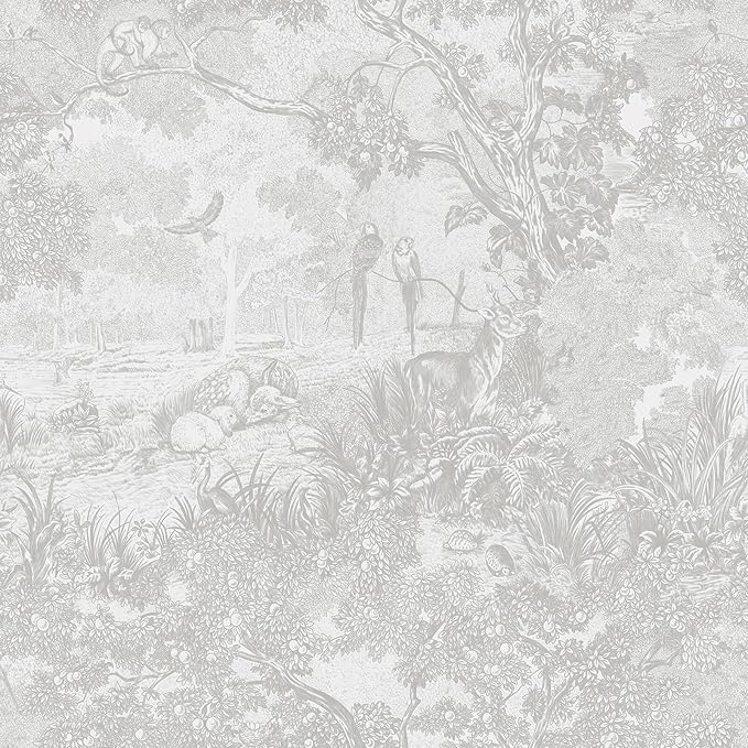 Heroad Peel and Stick Wallpaper Grey and White Vintage Forest Animals Floral by HeroadBrand