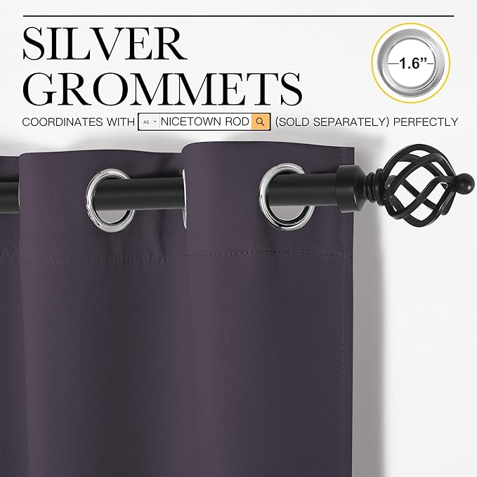 NICETOWN Greyish Purple Blackout Curtains 86 inches Length - Image 2