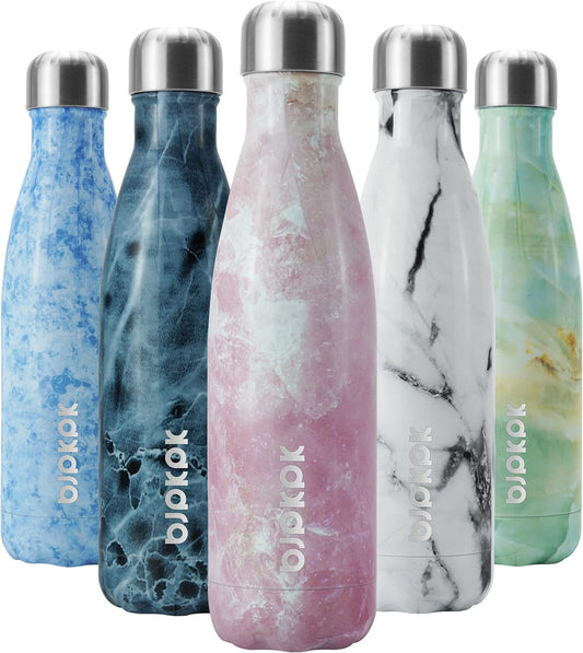 BJPKPK Insulated Water Bottles 17oz Stainless Steel Sports Water Bottles Keep Cold for 24 Hours and Hot for 12 Hours,BPA Free,Marble Blossom