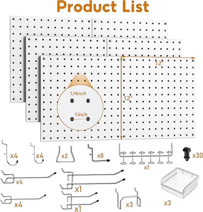 Peg Board, 6 Pack White Peg Board Panels, 50lbs Load Capacity Each, Pegboard - Image 2