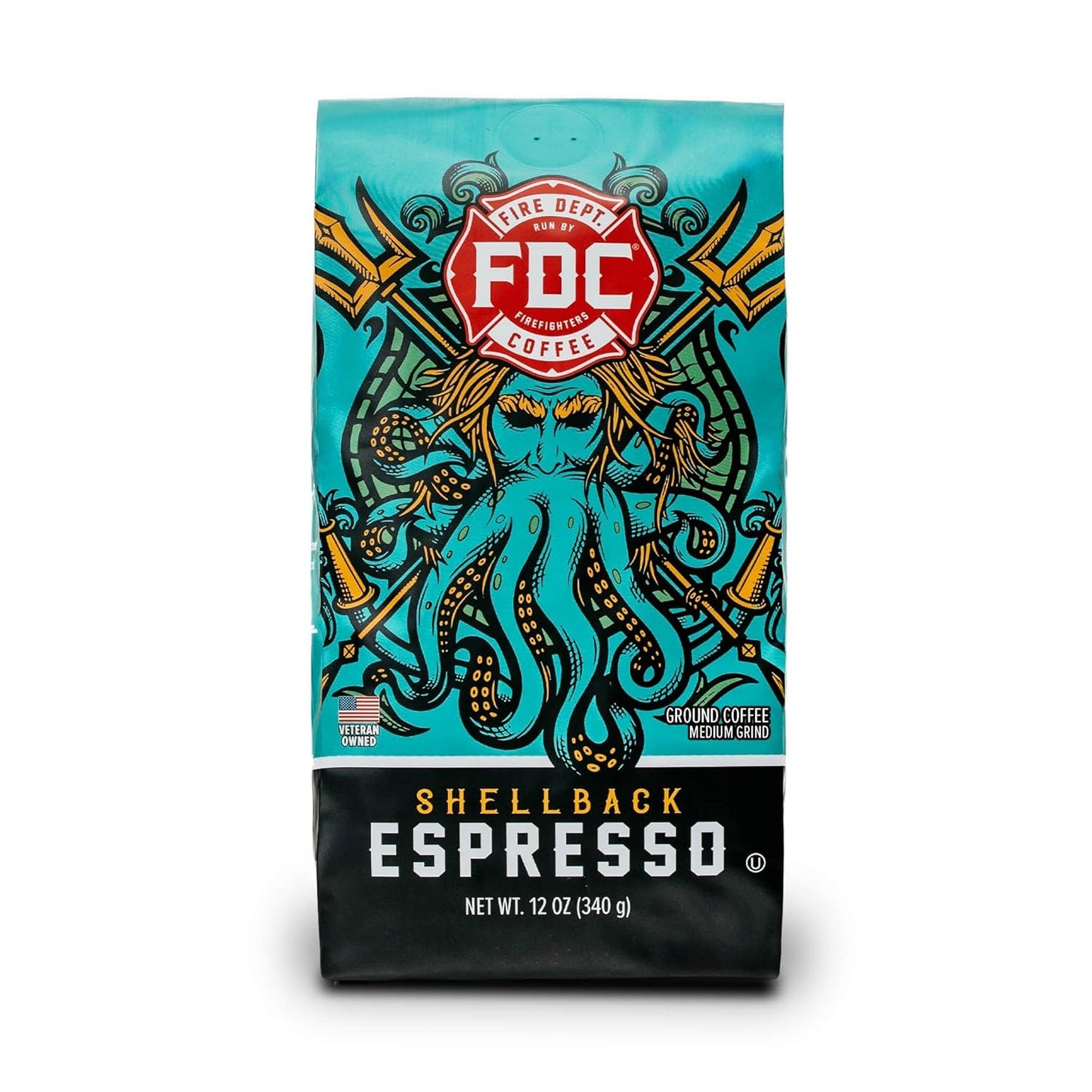 Fire Department Coffee - Gives Back to Firefighters - Bold & Smooth Shellback Espresso Ground Coffee - Roasted in the USA - Veteran Owned - 12 oz