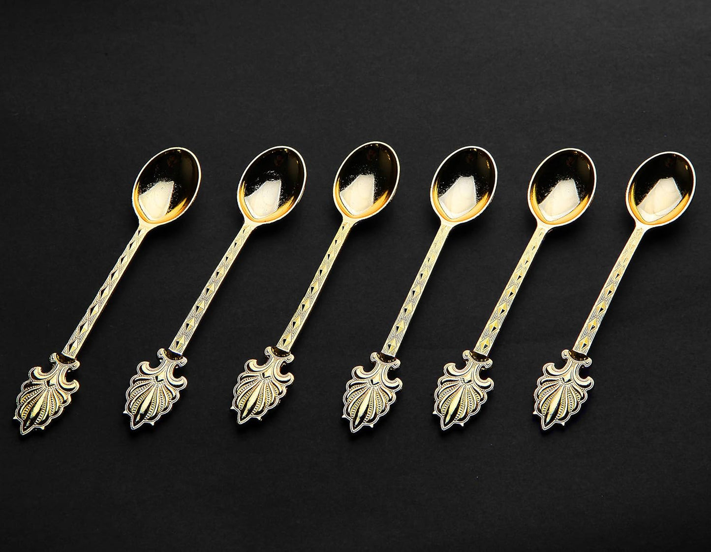 Alisveristime Turkish Tea Spoons Set – 6-Piece Zamac Ottoman-Style Decorative Spoons for Tea & Coffee (4.3”) (Gold)