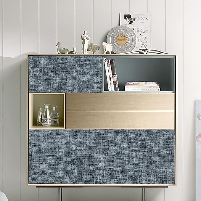 Blue Gray Grasscloth Peel and Stick Wallpaper 17.3"x480" Faux Linen Textured - Image 9