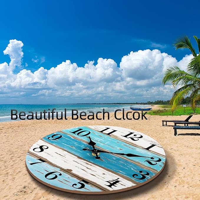 CHYLIN Wall Clock, 18 Inch Beach Wall Clocks Battery Operated, Coastal Ocean - Image 4