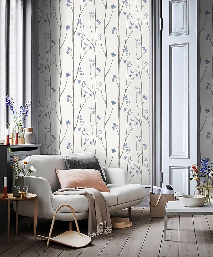 Timeet 16.1" x 197" Leaf Wallpaper Peel and Stick White and Purple Wallpaper - Image 4