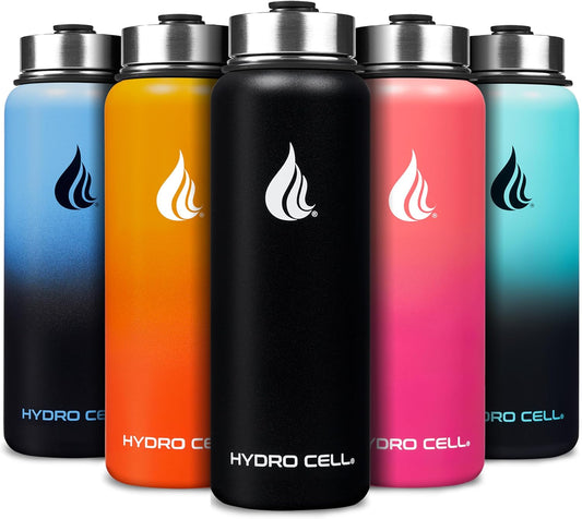 HYDRO CELL Stainless Steel Insulated Water Bottle with Straw - For Cold & Hot Drinks - Metal Vacuum Flask with Screw Cap and Modern Leakproof Sport Thermos for Adults (Black 40oz)