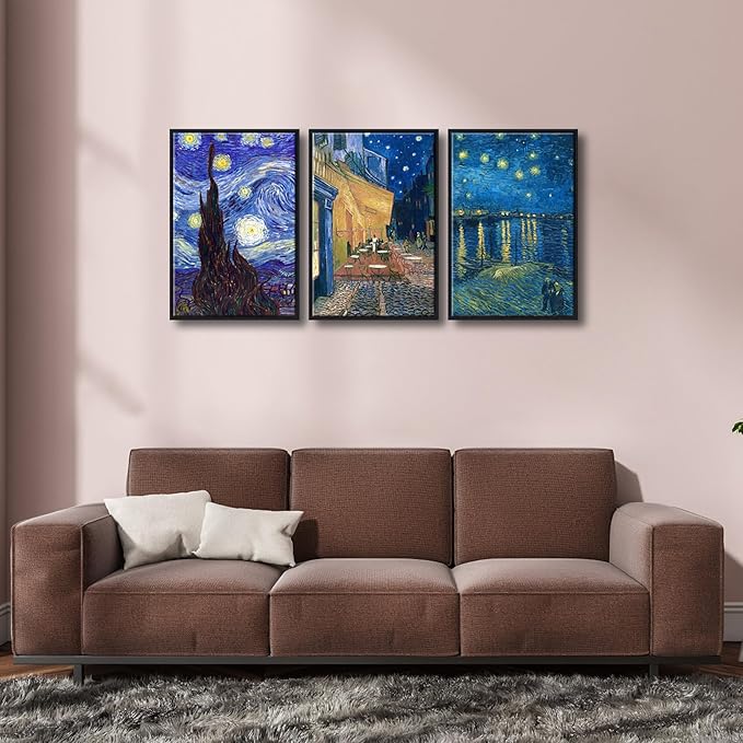 Wieco Art Black Framed 3 Panels Canvas Prints of Vincent Van Gogh Paintings - Image 3