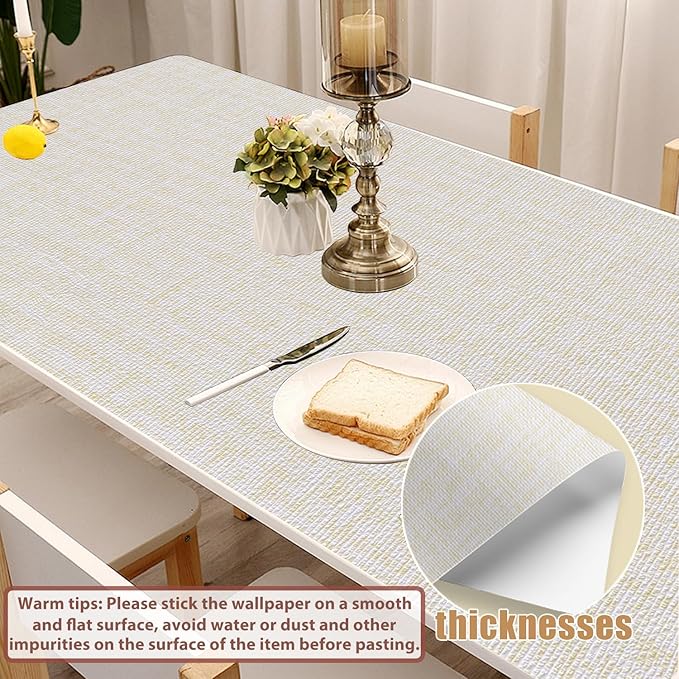 Yancorp 32.8ft Cream Textured Fabric Wallpaper Faux Grasscloth Beige Peel and - Image 3