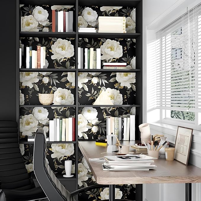 Laatse Dark Floral Wallpaper Peel and Stick Boho Wallpaper 17.5in x 118in White - Image 2
