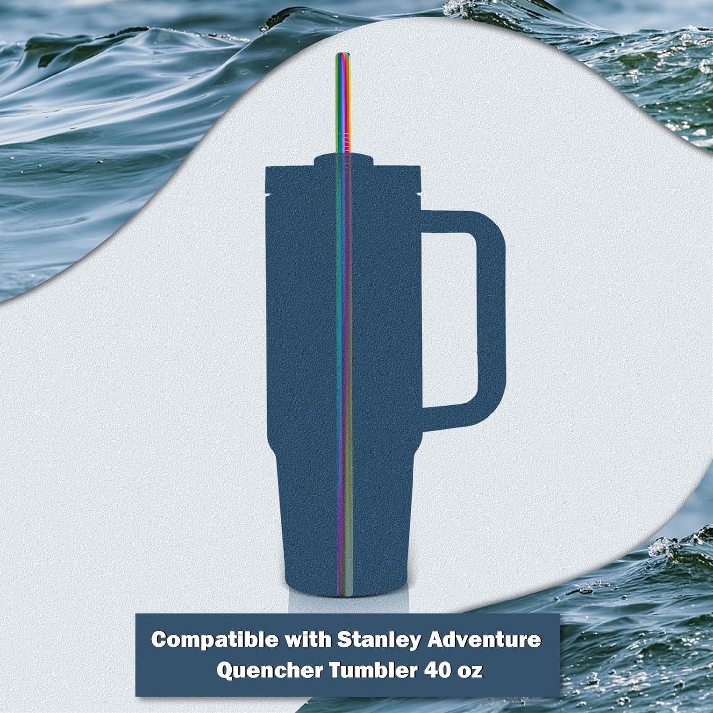 for Stanley Quencher 40oz Tumbler 6x Metal Stainless Steel Straws, 12inch Replacement Extra Long/Tall Straws for Stanley Cup 40oz Drinking Reusable Accessories (6x Straight,10mm Colorful)